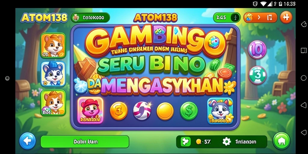 Screenshot game ATOM138 menampilkan suasana gameplay Bingo yang penuh warna.
