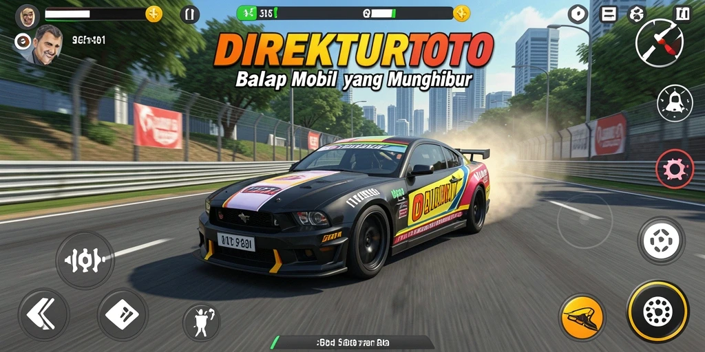 Screenshot menunjukkan aksi balapan intens di DIREKTURTOTO.