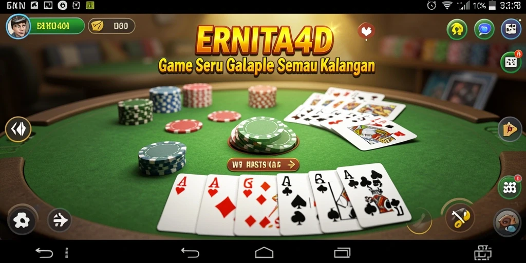 Screenshot utama ERNITA4D menampilkan keseruan bermain Gaple online.