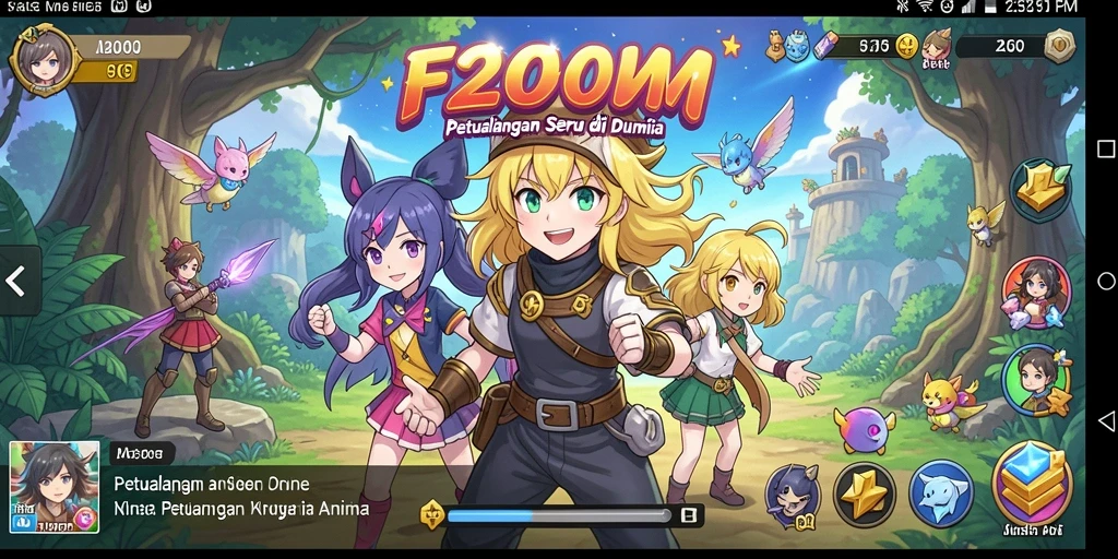 Tampilan gameplay F200M yang penuh aksi dalam petualangan Anime.