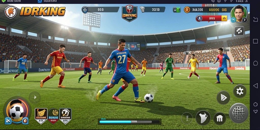 Screenshot utama IDRKING menunjukkan aksi seru dalam pertandingan sepak bola.