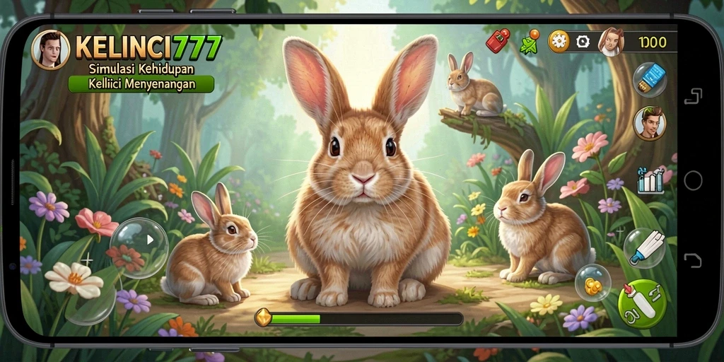 Tampilan menarik gameplay KELINCI777 dengan taman kelinci yang berwarna-warni.