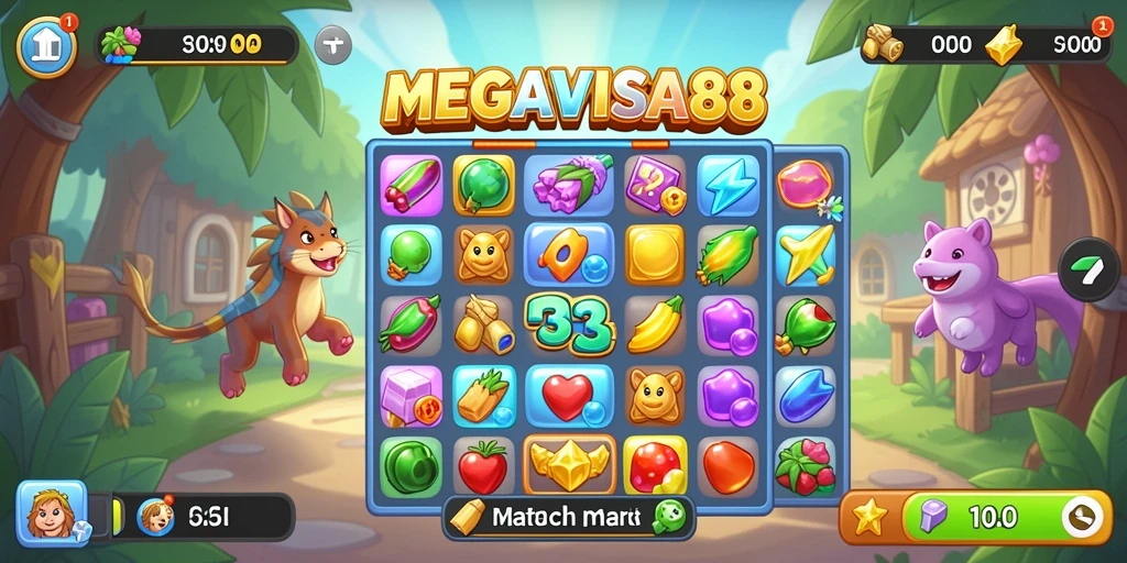 Gameplay seru MEGAVISA88 dengan berbagai level Match-3.