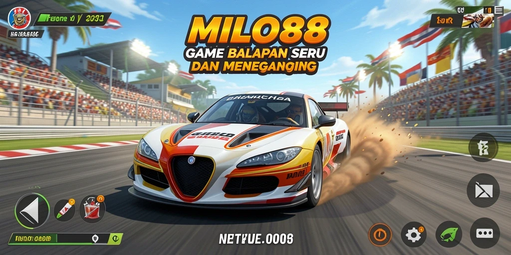Screenshot utama MILO88 menampilkan aksi balapan yang mendebarkan.