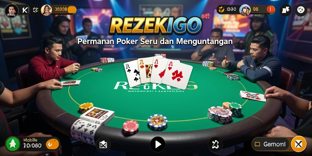 Tampilan gameplay Poker seru di REZEKIGO dengan fitur menarik.